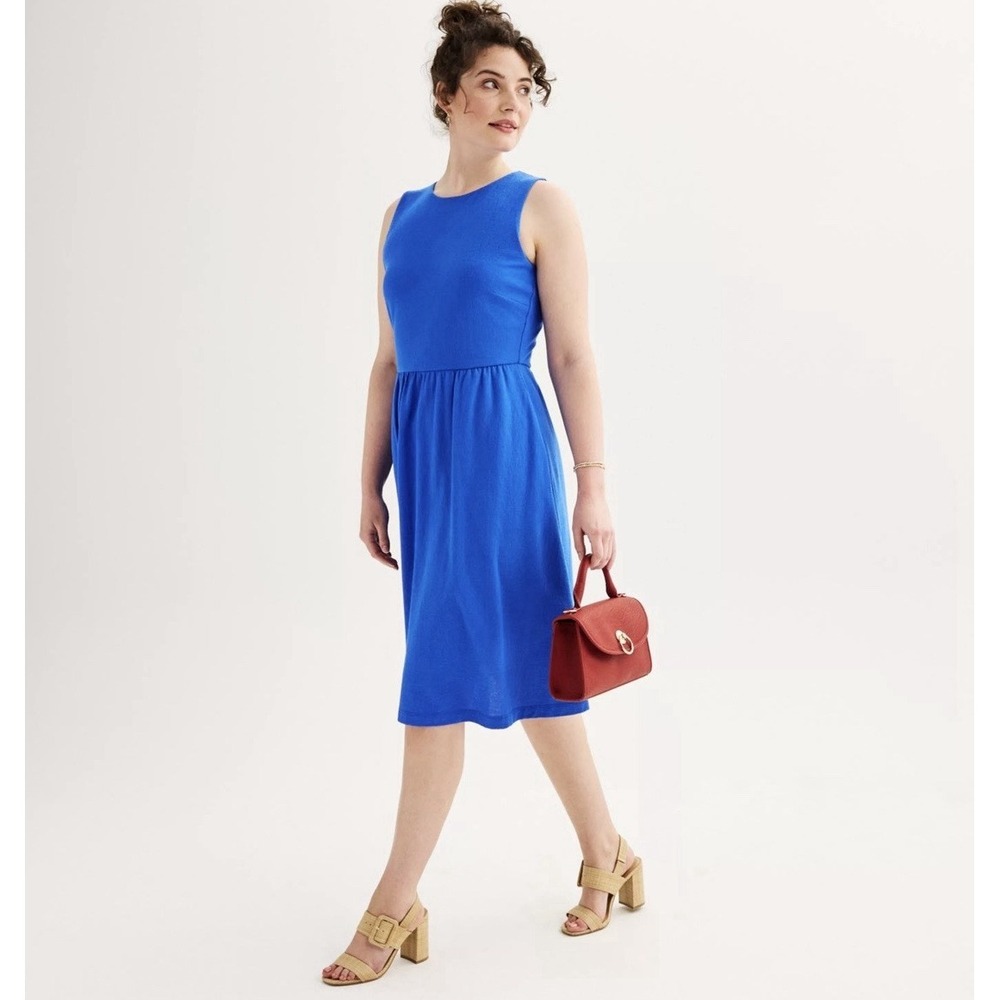 Draper James RSVP Royal Blue Textured Knit Fit and Flare Midi Dress XS Womens